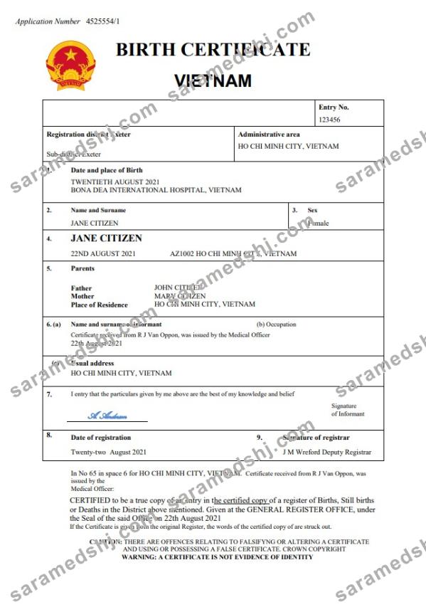 Vietnam birth certificate Word and PDF template